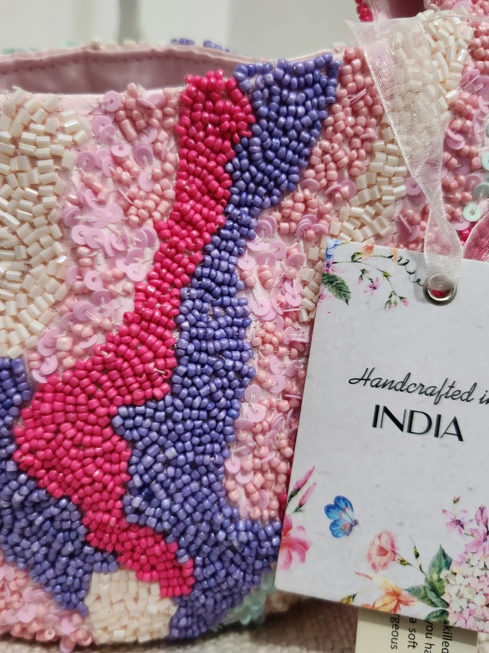 Beaded Mini Shoulder Bag in Pink Multicolor! - Picture 5 of 7